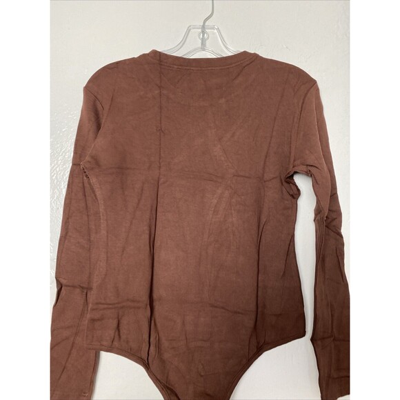 Fleece Bodysuit Size L Brown Women's Long Sleeve Jumpsuit Snaps - Picture 6 of 12